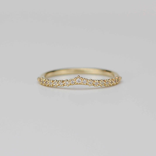 18k Gold Diamond Tiara Chevron Wedding Band | Beaded Crown Ring