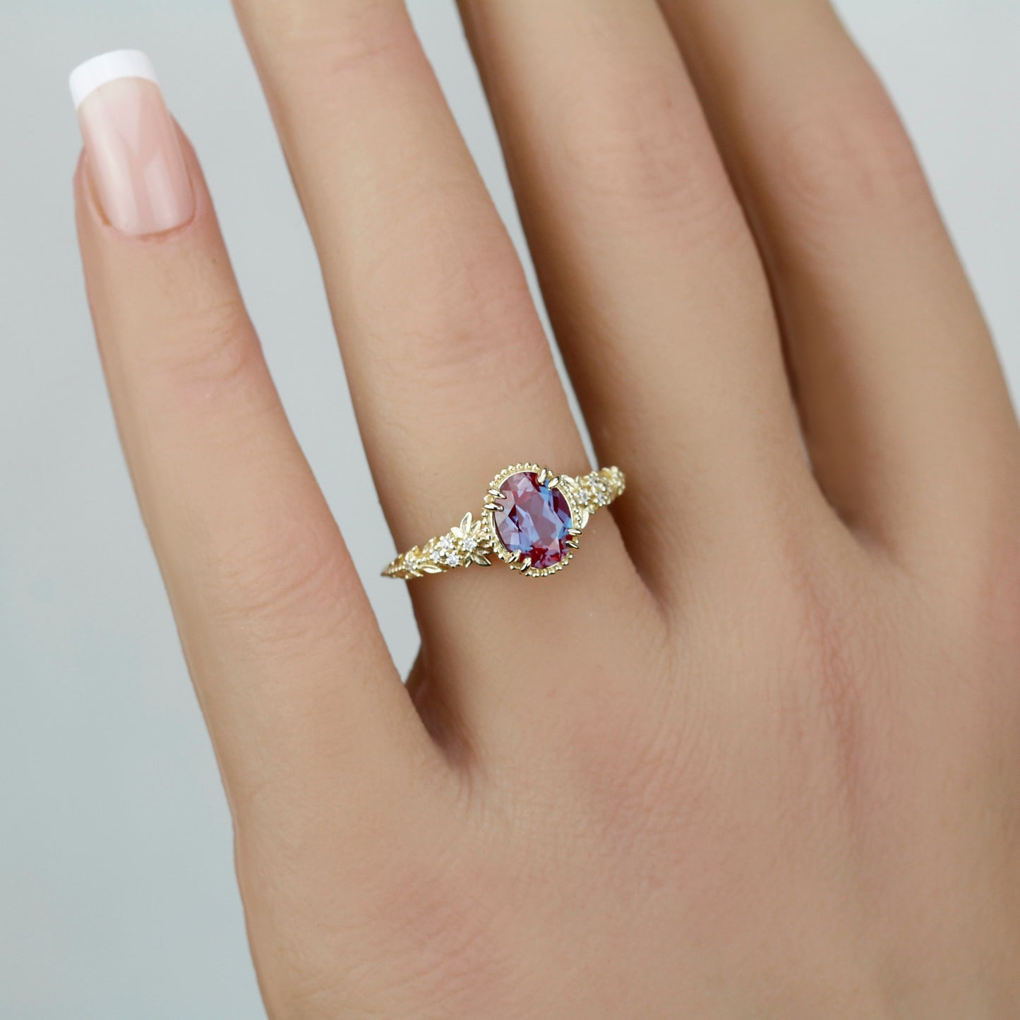 Anthea - Oval Lab Alexandrite and Diamond Ring in 18k Gold