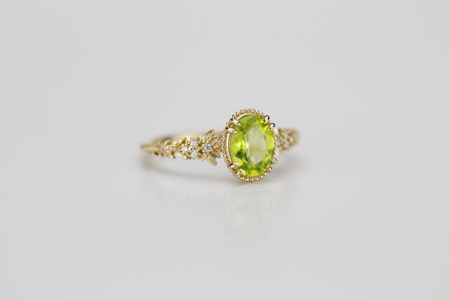 Anthea Peridot Ring - 18k Yellow Gold Floral Diamond Engagement Ring