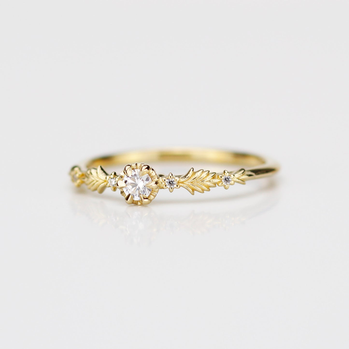 Florisia Delicate Leaf Engagement Ring • Botanical Diamond Band