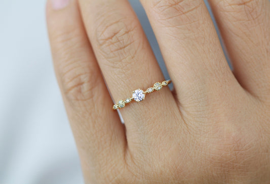 Spaced diamond ring, vintage filigree ring, Diamond ring, engagement ring simple, | R 365WD