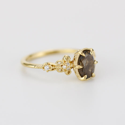 labradorite engagement ring, labradorite gold ring, oval ring diamond, labradorite and diamond ring, 18k vintage ring