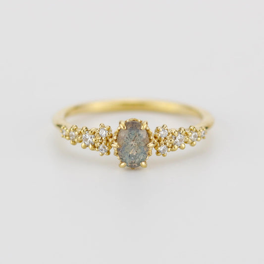 Oval Labradorite and Diamond engagement ring, Gold ring Labradorite, 18k gold ring, simple diamond ring