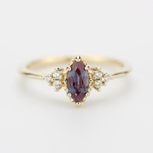 Load image into Gallery viewer, Marquise Lab Alexandrite Alexandrite and Diamond Engagement Ring in 18k Solid Gold
