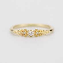 Load image into Gallery viewer, Vintage-Inspired Handmade 18k Gold Diamond Ring | Unique Anniversary Gift with Scrolls and Leaves | Custom Engagement Jewelry