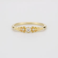 Load image into Gallery viewer, Vintage-Inspired Handmade 18k Gold Diamond Ring | Unique Anniversary Gift with Scrolls and Leaves | Custom Engagement Jewelry