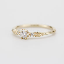Load image into Gallery viewer, Vintage Style Round Diamond Engagement Ring, Simple Three Stone Design in 18k Solid Gold with Natural Diamonds