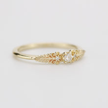 Load image into Gallery viewer, Vintage-Inspired Handmade 18k Gold Diamond Ring | Unique Anniversary Gift with Scrolls and Leaves | Custom Engagement Jewelry