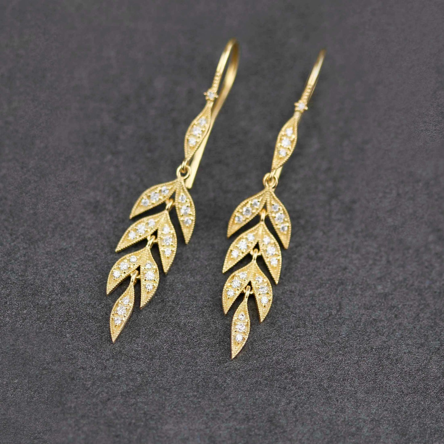 18K Gold Leaf Dangle Earrings, Nature Bride Gift Wife, Birthday Gift