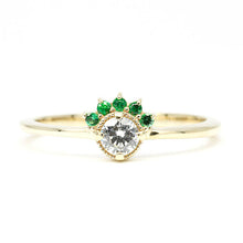 Load image into Gallery viewer, diamond and emerald engagement ring unique, 18k gold emerald and diamond cluster ring - NOOI JEWELRY