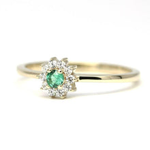 Load image into Gallery viewer, classic engagement ring with emerald and diamonds, simple ring with emerald and diamonds, gold ring and diamonds, diamond and emerald ring - NOOI JEWELRY