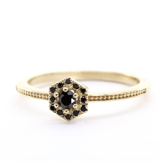 hexagonal engagement ring, Black diamond ring, Promise Ring, cluster Ring, Halo Diamond Ring, Cluster Ring black Diamonds, cluster ring - NOOI JEWELRY