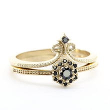 Load image into Gallery viewer, engagement ring, hexagonal ring, wedding band curved, black diamond engagement ring, diamond ring, wedding ring set, diamond, wedding ring - NOOI JEWELRY