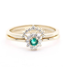 Load image into Gallery viewer, emerald ring engagement, emerald rings, emerald stacking ring, cluster ring engagement, engagement ring, crown wedding ring, wedding ring - NOOI JEWELRY