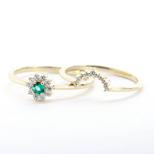 Load image into Gallery viewer, emerald ring engagement, emerald rings, emerald stacking ring, cluster ring engagement, engagement ring, crown wedding ring, wedding ring - NOOI JEWELRY