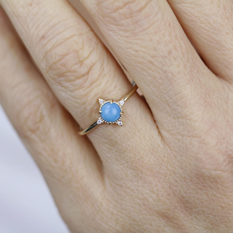 simple engagement ring compass shape ring London blue topaz and diamonds - NOOI JEWELRY