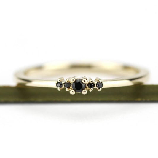 Cluster ring, Black diamond Engagement Ring, Dainty Engagement Ring, simple ring, symmetric Ring, thin ring, Delicate, Minimal Ring - NOOI JEWELRY