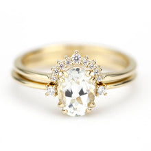 Load image into Gallery viewer, engagement ring, cluster ring, minimal ring, white diamonds, wedding ring diamonds, white topaz ring, oval engagement ring, delicate ring - NOOI JEWELRY