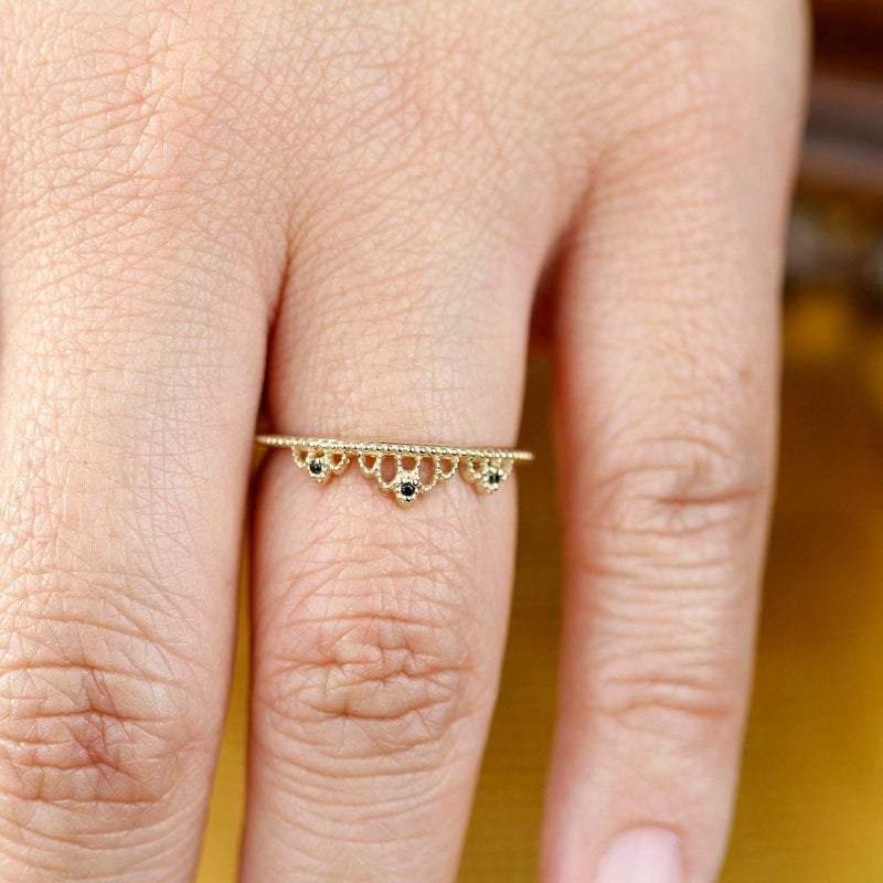 delicate engagement ring, minimalist engagement ring, anniversary ring, black diamond wedding band, engagement ring black diamond, dainty R 211BD - NOOI JEWELRY