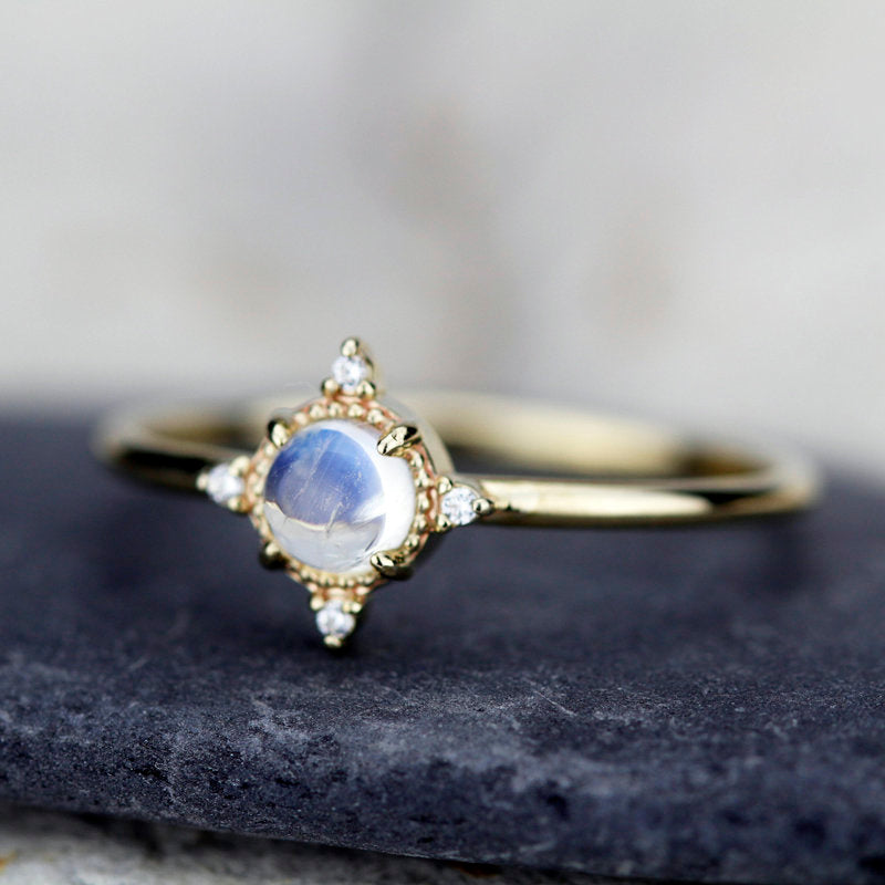 small cluster ring rustic blue diamond engagement ring, minimalist engagement ring 18k yellow gold - NOOI JEWELRY