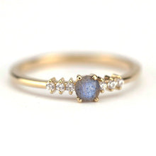 Load image into Gallery viewer, Round engagement ring with side stones unique, 4 mm Labradorite and diamond ring | R151LABRADORITE - NOOI JEWELRY
