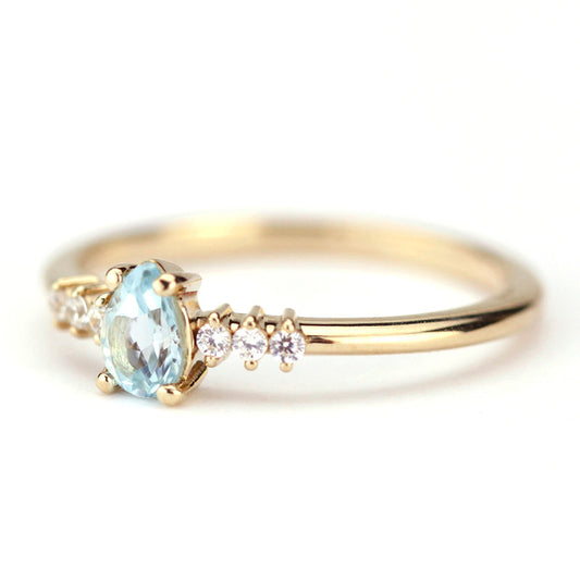 engagement ring blue topaz and diamond pear shaped tear drops - NOOI JEWELRY