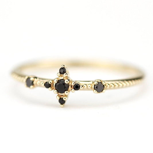 engagement ring, black diamond ring, cluster engagement ring, black diamond ring, delicate engagement ring, minimal, Simple, minimalist - NOOI JEWELRY