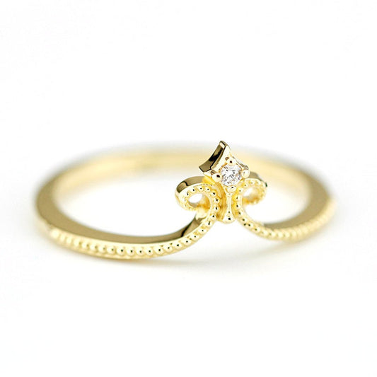 diamond wedding ring, 18K curved wedding band, curved ring 18K gold, crown wedding ring, wedding ring set, nesting rings, curved band - NOOI JEWELRY