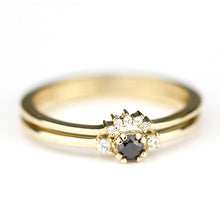 Load image into Gallery viewer, engagement ring black diamond, delicate engagement ring, unique engagement ring, minimalist ring diamond, minimal, diamond ring, curved band - NOOI JEWELRY