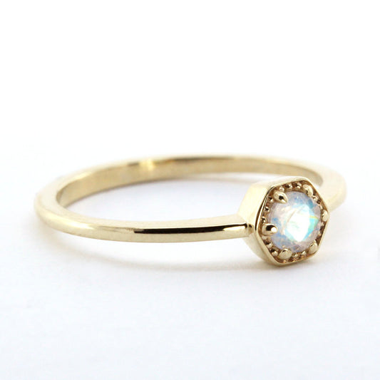 Moonstone Ring Hexagonal Ring, Gold Moonstone Ring Geometric Ring, Delicate Ring,Minimalist Ring,Promise Ring Stackable Ring,June Birthstone - NOOI JEWELRY