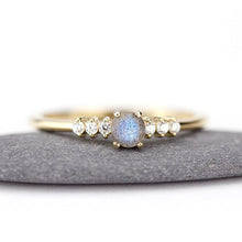 Load image into Gallery viewer, Round engagement ring with side stones unique, 4 mm Labradorite and diamond ring | R151LABRADORITE - NOOI JEWELRY