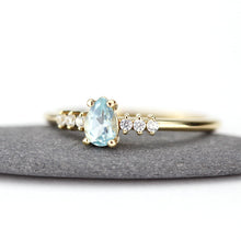 Load image into Gallery viewer, engagement ring blue topaz and diamond pear shaped tear drops - NOOI JEWELRY