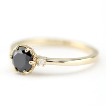 Load image into Gallery viewer, engagement ring black diamond, Black diamond ring, engagement ring , minimalist ring, delicate ring, cluster engagement, simple ring - NOOI JEWELRY