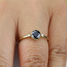 Load image into Gallery viewer, engagement ring black diamond, Black diamond ring, engagement ring , minimalist ring, delicate ring, cluster engagement, simple ring - NOOI JEWELRY