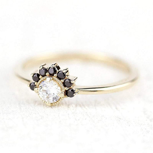 Cluster Engagement Ring Yellow Gold,Cluster Diamond Ring, Black Diamond Cluster Ring. Engagement Cluster Ring, Ring Cluster, Engagement Ring - NOOI JEWELRY