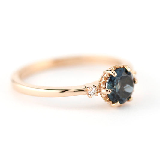 London blue topaz and diamonds engagement ring rose gold, three stones engagement ring - NOOI JEWELRY