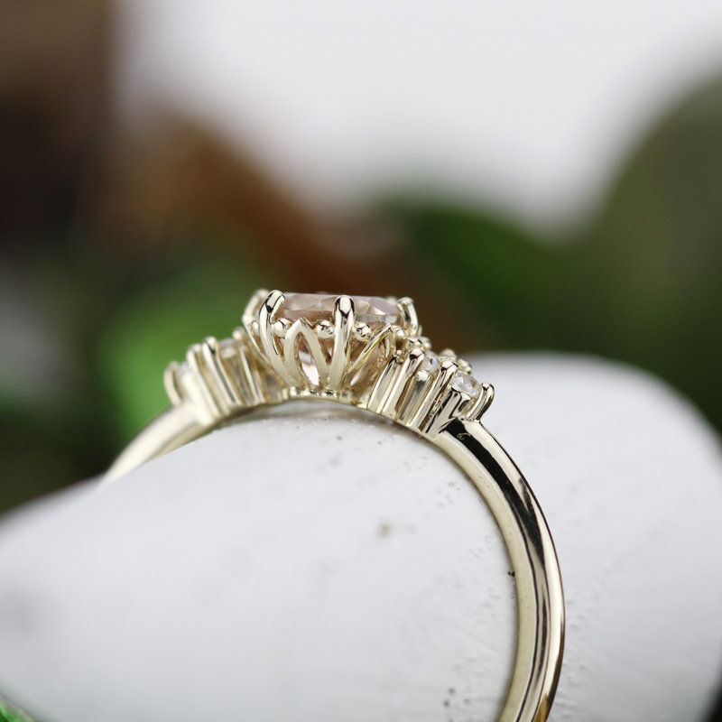 Morganite and diamond engagement ring, simple engagement ring 18k gold and diamond - NOOI JEWELRY