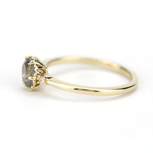 Load image into Gallery viewer, delicate engagement ring three stone ring labradorite and diamond 18k gold - NOOI JEWELRY