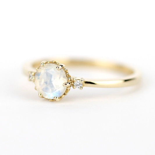 moonstone engagement ring three stones ring delicate engagement ring minimalist ring moonstone ring diamond ring unique engagement ring - NOOI JEWELRY