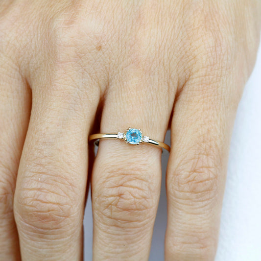 Simple Engagement ring apatite and diamonds, three stone ring diamond and apatite - NOOI JEWELRY