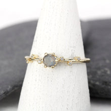 Load image into Gallery viewer, labradorite and diamond engagement ring, simple ring 18k gold - NOOI JEWELRY