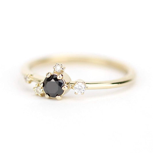 delicate engagement ring, black diamond Engagement ring, engagement ring white diamonds, Contemporary engagement ring - NOOI JEWELRY