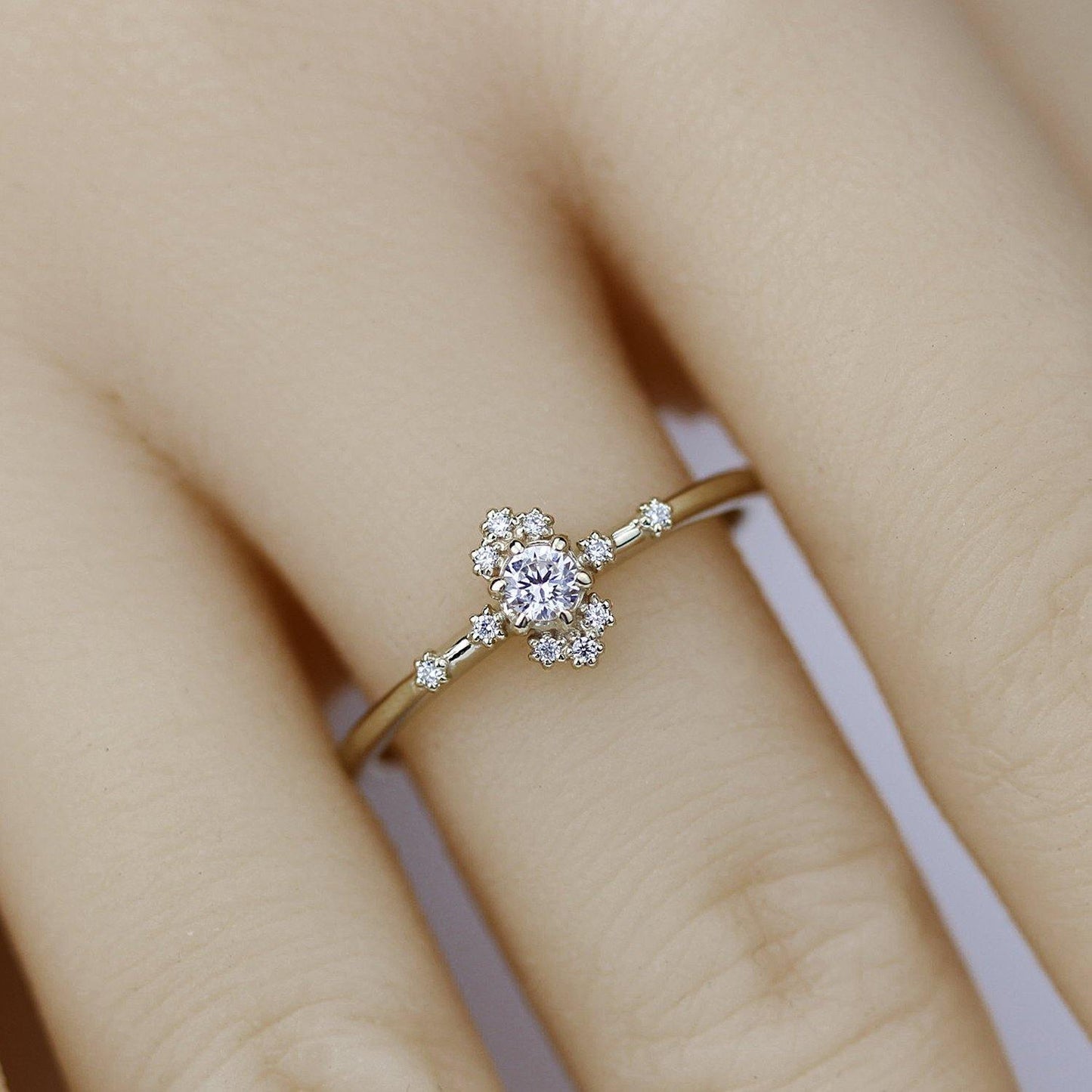 dainty engagement ring simple diamonds | small diamond cluster ring - NOOI JEWELRY