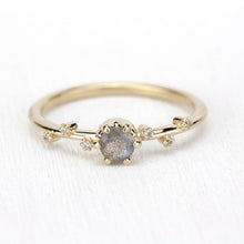 Load image into Gallery viewer, labradorite and diamond engagement ring, simple ring 18k gold - NOOI JEWELRY