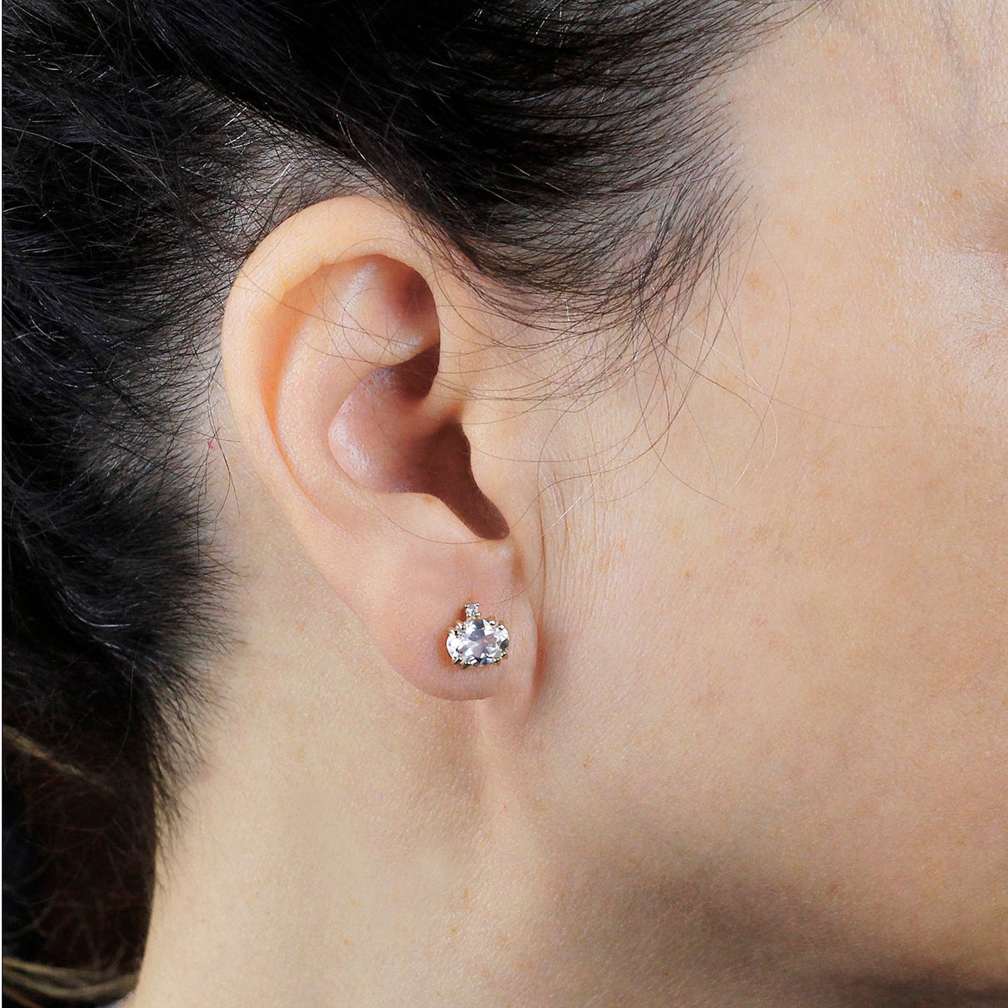 moonstone earrings, Gold and diamond earrings, minimalist earrings, minimalist earrings, diamond earrings stud, simple earrings - NOOI JEWELRY