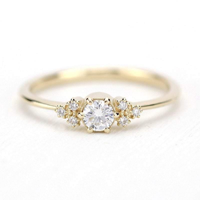 Cluster ring engagement vintage round diamond engagement rings thin band  simple |R 232