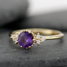 Load image into Gallery viewer, diamond and amethyst engagement ring, cluster ring purple amethyst 18k gold - NOOI JEWELRY