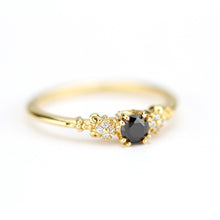 Load image into Gallery viewer, engagement ring black diamond, black diamond ring, simple diamond ring, Cluster ring black diamond - NOOI JEWELRY