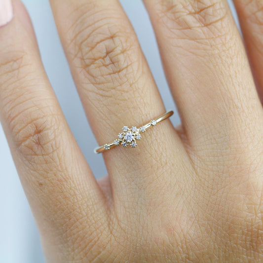 small diamond cluster engagement ring | halo engagement ring round small simple - NOOI JEWELRY