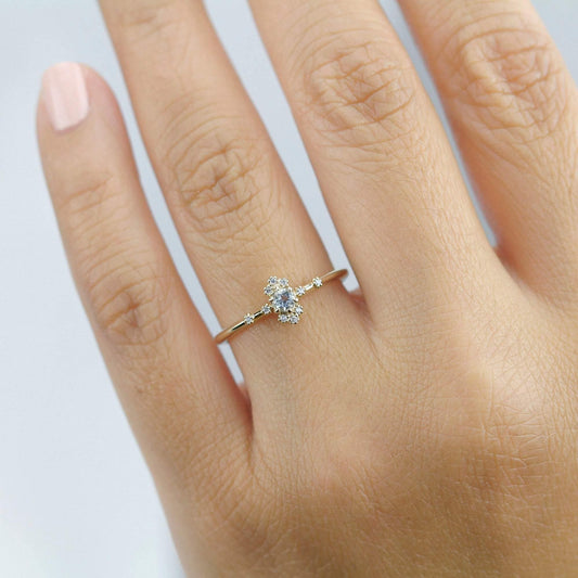 aquamarine engagement ring with diamonds,18k yellow gold - NOOI JEWELRY